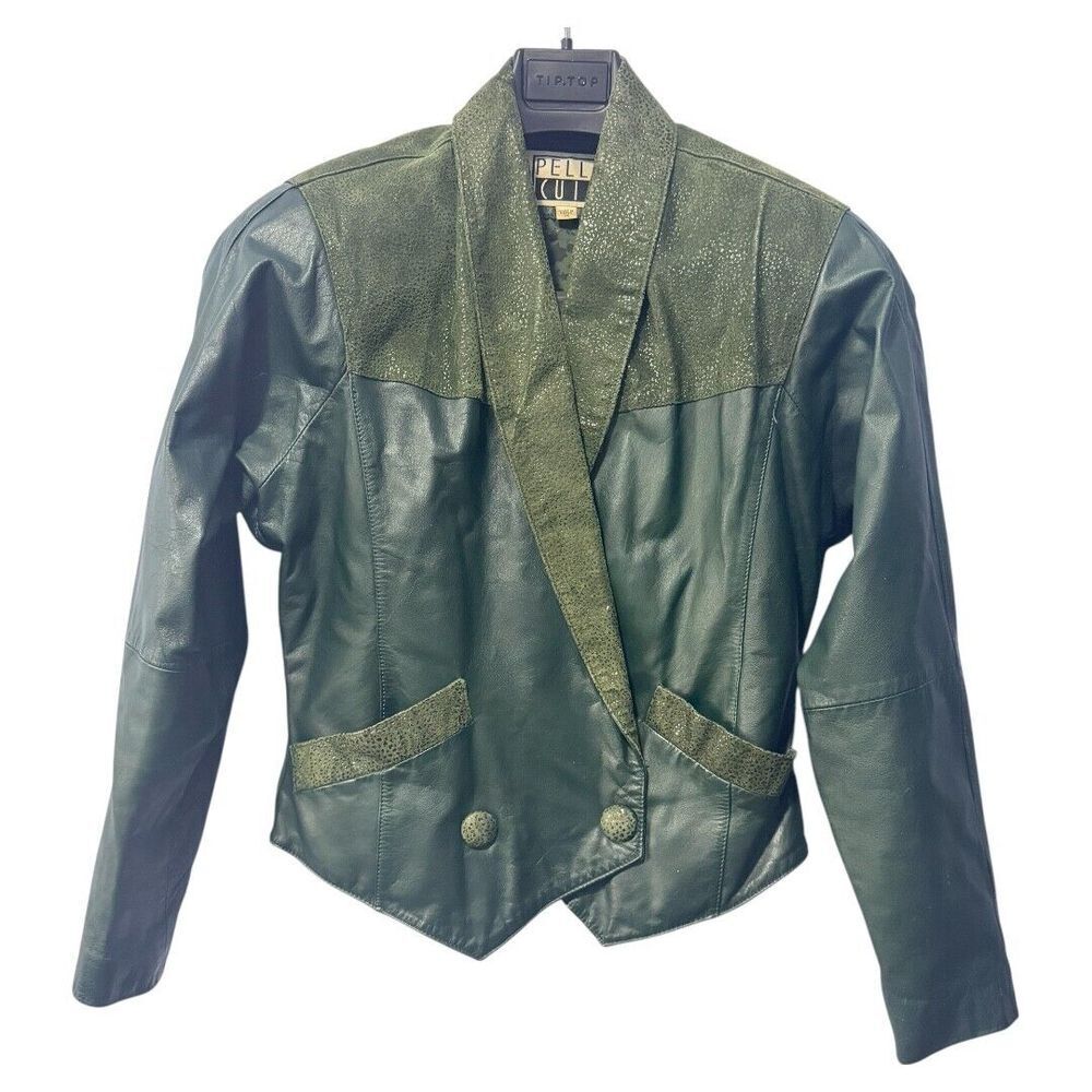 Vintage‎ Green Leather 80's Skirt Suit medium jacket skirt size 8 olive green